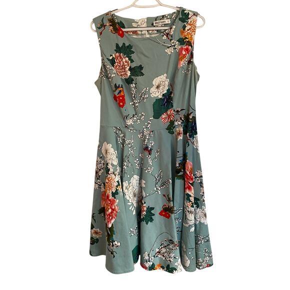 Grace Karin Women's XL Sleeveless Floral Fit and Flare Dress Teal Multicolor - Picture 5 of 8